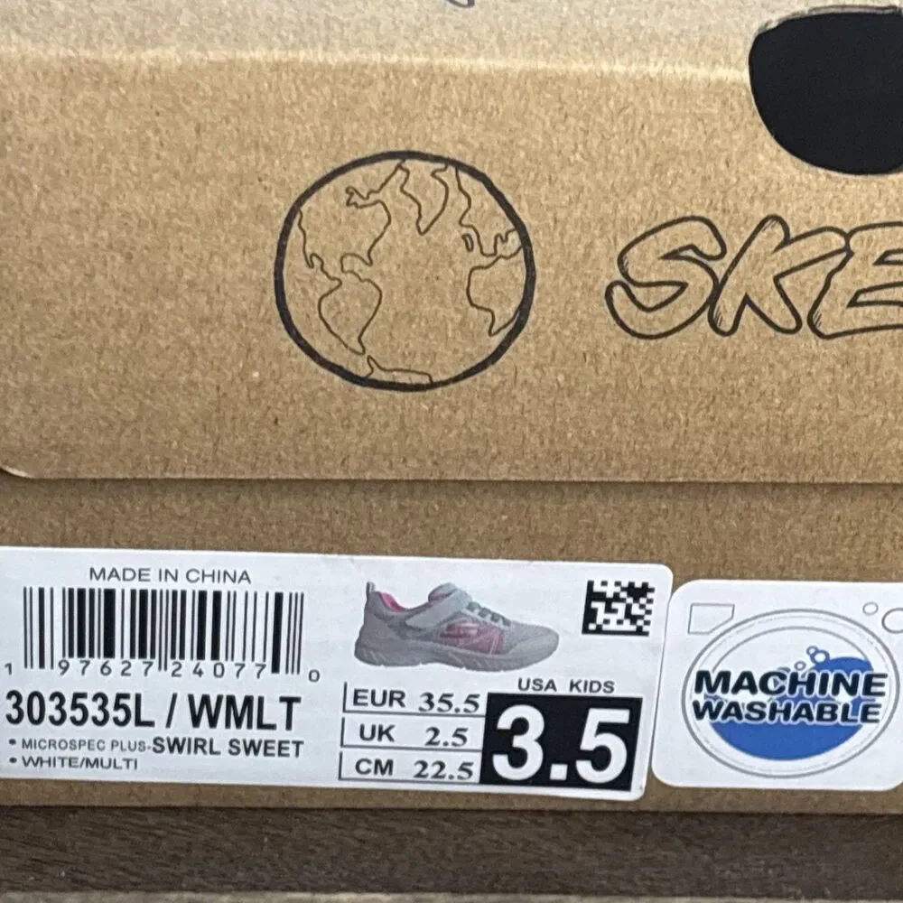 Skechers Microspec Plus SWIRL SWEET SIZE 3.5 Machine Washable New In Box